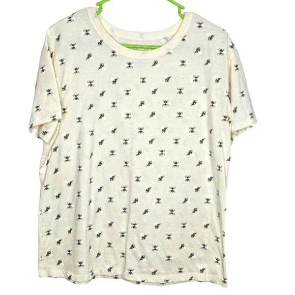Zoe + Liv Pale Yellow All Over Bumblebee Print Short Sleeve Scoop Neck Tee Large - Picture 1 of 6
